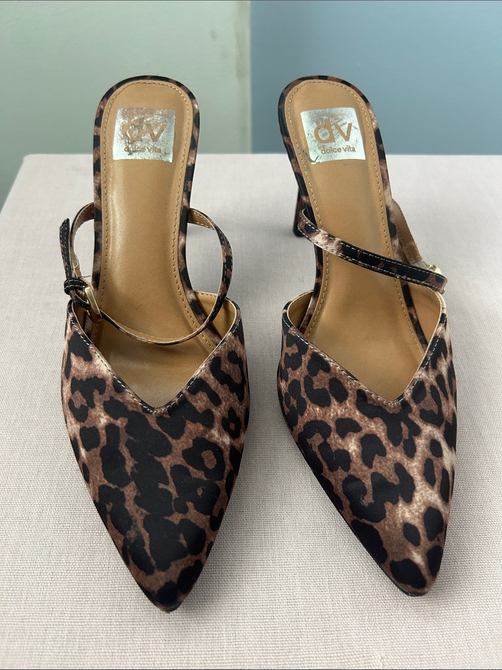 Dolce Vita Leopard Print Pointed Toe Strap Mules - Brown & Black